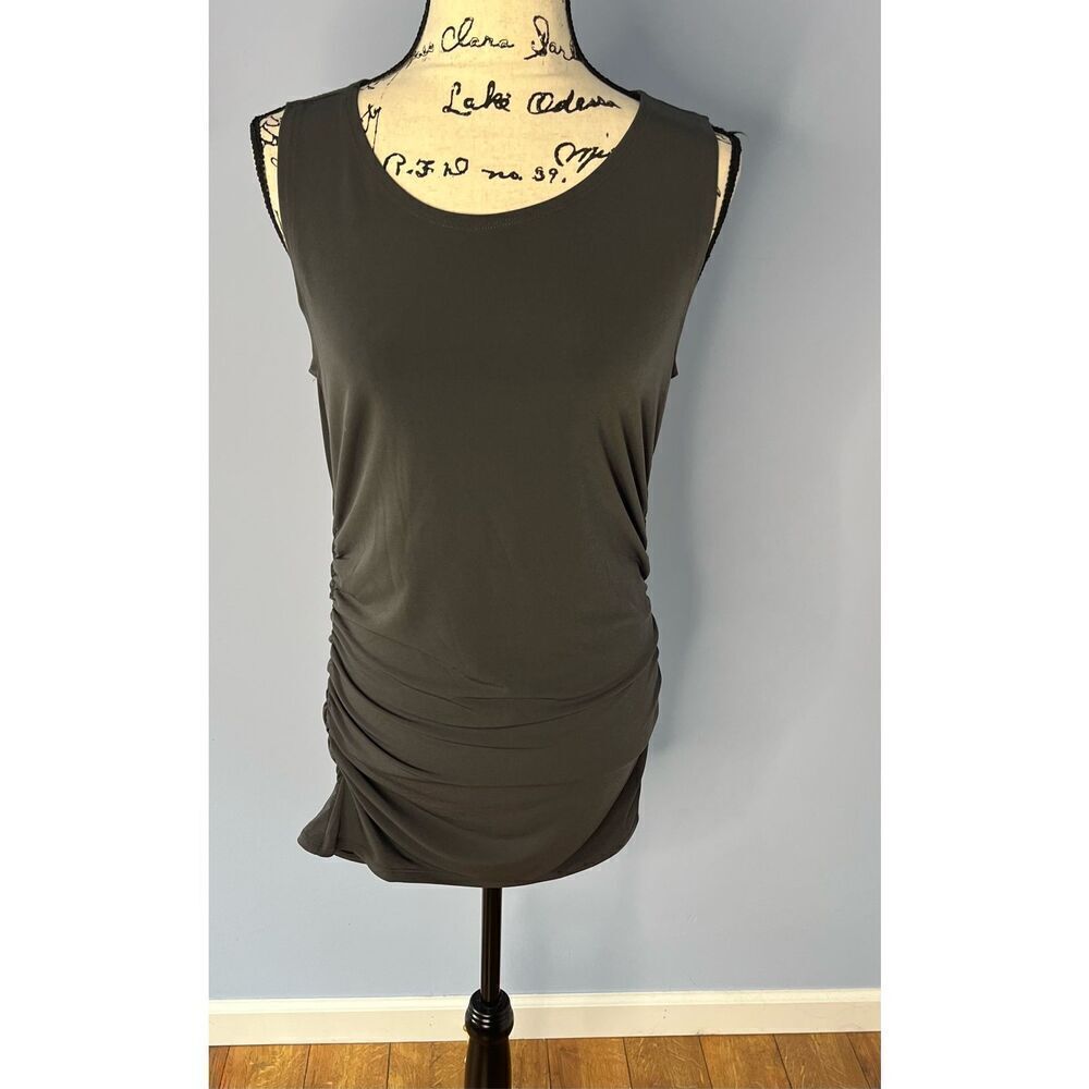 Zenana Women’s L Ruched Scoop Neck Sleeveless Mini Dress Gray